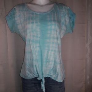 Chico's blue tie-dye lace top size large